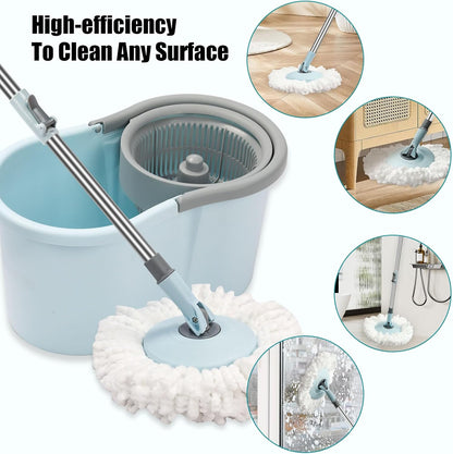 Spin Mop and Bucket with Wringer Set, 360° Spinning Mop Bucket System with 3 Microfiber Mop Replacement Heads, Adjustable Handle for Floor Cleaning (Green)