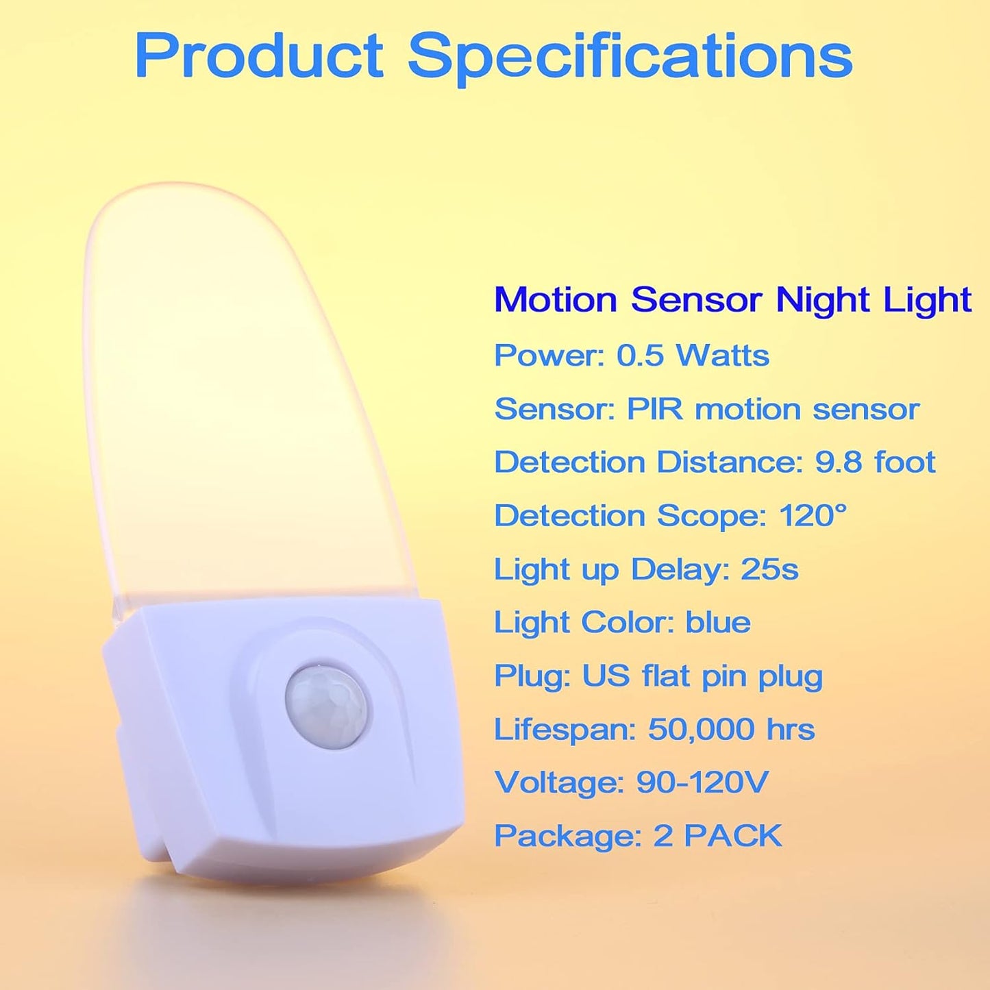 Motion Sensor Night Light 2 Pack, 0.5W Plug in Motion Activated LED Night Lights, Automatic Motion Detector Night Lights for Kids Room, Bedroom, Bathroom, Stair, Toilet, Corridor (Blue)