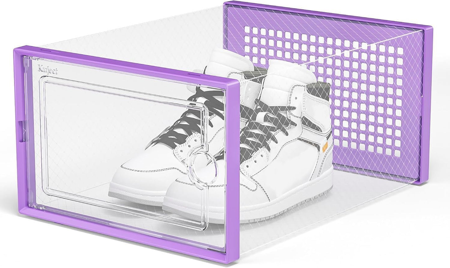 Kuject X-Large Shoe Storage Boxes Organizers for Closet 12 Pack, Fit Size 11,Clear Plastic Stackable Sneaker Containers for Entryway, Space Saving Shoe Rack, Brown