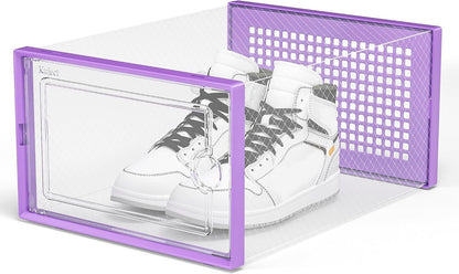 Kuject X-Large Shoe Storage Boxes Organizers for Closet 12 Pack, Fit Size 11,Clear Plastic Stackable Sneaker Containers for Entryway, Space Saving Shoe Rack, Brown