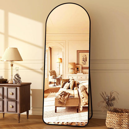 HARRITPURE 64"x21" Arched Full Length Mirror Free Standing Leaning Hanging Mounted Mirror Aluminum Frame Modern Simple Home Decor for Living Room Bedroom Cloakroom, Gold