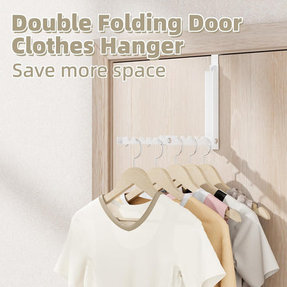 2 Pack Over The Door Hanger Folding Clothes Drying Rack, Folding Hanging Coat Rack for Indoor Laundry Room Compact Small Space Foldable Portable Clothing Hanger Hook Collapsible (Wihte-2(Upgraded))