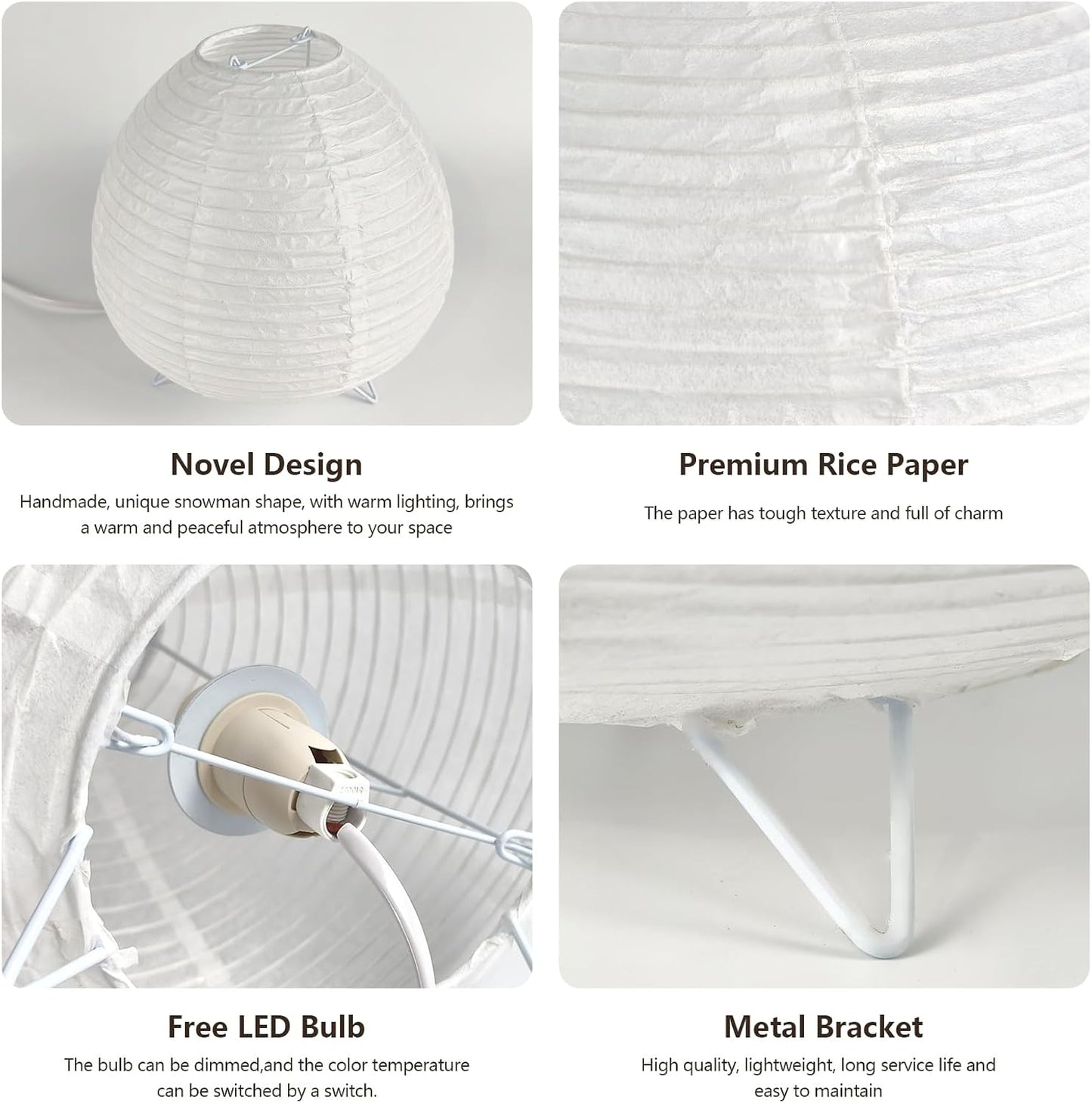 Paper Lantern Lamp, Japanese Paper Table Lamp with 3 Color, Cute Wabi-Sabi Rice Paper Lamp for Desk Bedroom Bedside(Bulb Included)