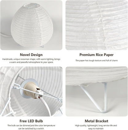 Paper Lantern Lamp, Japanese Paper Table Lamp with 3 Color, Cute Wabi-Sabi Rice Paper Lamp for Desk Bedroom Bedside(Bulb Included)