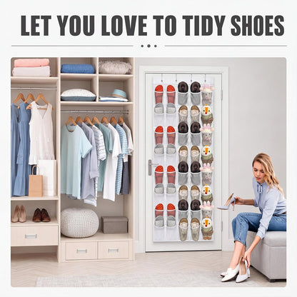 Windyun 40 Over The Door Shoe Organizer, Large Mesh Pocket Hanging Shoe Rack Hanger Large Capacity Gray Behind The Door Storage Holder for Dorm College Closet Entryway Bedroom Utility Room Women Men
