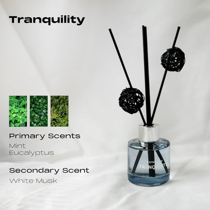 Reed Diffuser Set of 3 | Aromatherapy Fragrance Oil | 12 Sticks and 6 Rattan Balls, 3 x 50ML | Home, Office, Bathroom, Bedroom Essentials (Eucalyptus, Jasmine, Lemongrass, Sky Blue)