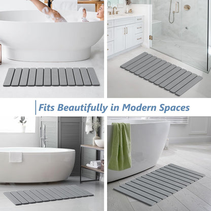 AWW Foldable Stone Bath Mat, Quick Dry Diatomaceous Earth Bath Mat with Non-Slip Mat, Super Absorbent, Easy to Clean, Compact for Small Bathrooms, 23.6 x 15.5, Grey