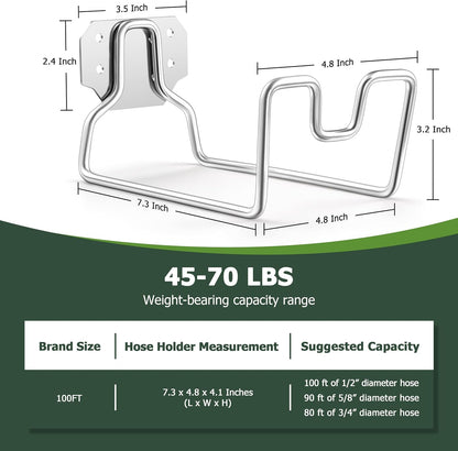 18/0 Stainless Steel Garden Hose Holder Hook, HaSteeL Metal Wall Mount Hanger For Outside Yard Water Vacuum Expandable Hose Extension Cords Storage, Rust Resistant, Hose Nozzle Groove (1 Pack)