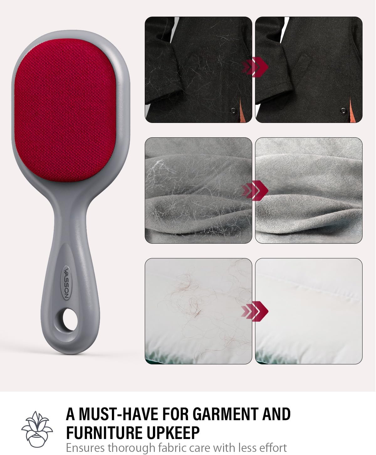VASSON Double-Sided Lint Brushes, Classic Velvet Brush for Furniture and Clothing, Ideal for Pet Hair Removal
