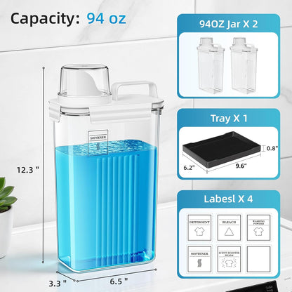 Laundry Detergent Dispenser for Laundry Room,94oz Fabric Softener Dispenser,Liquid Laundry Detergent Container,Laundry Detergent Organizer for Laundry Room Organization with 6 Labels,2 Pack