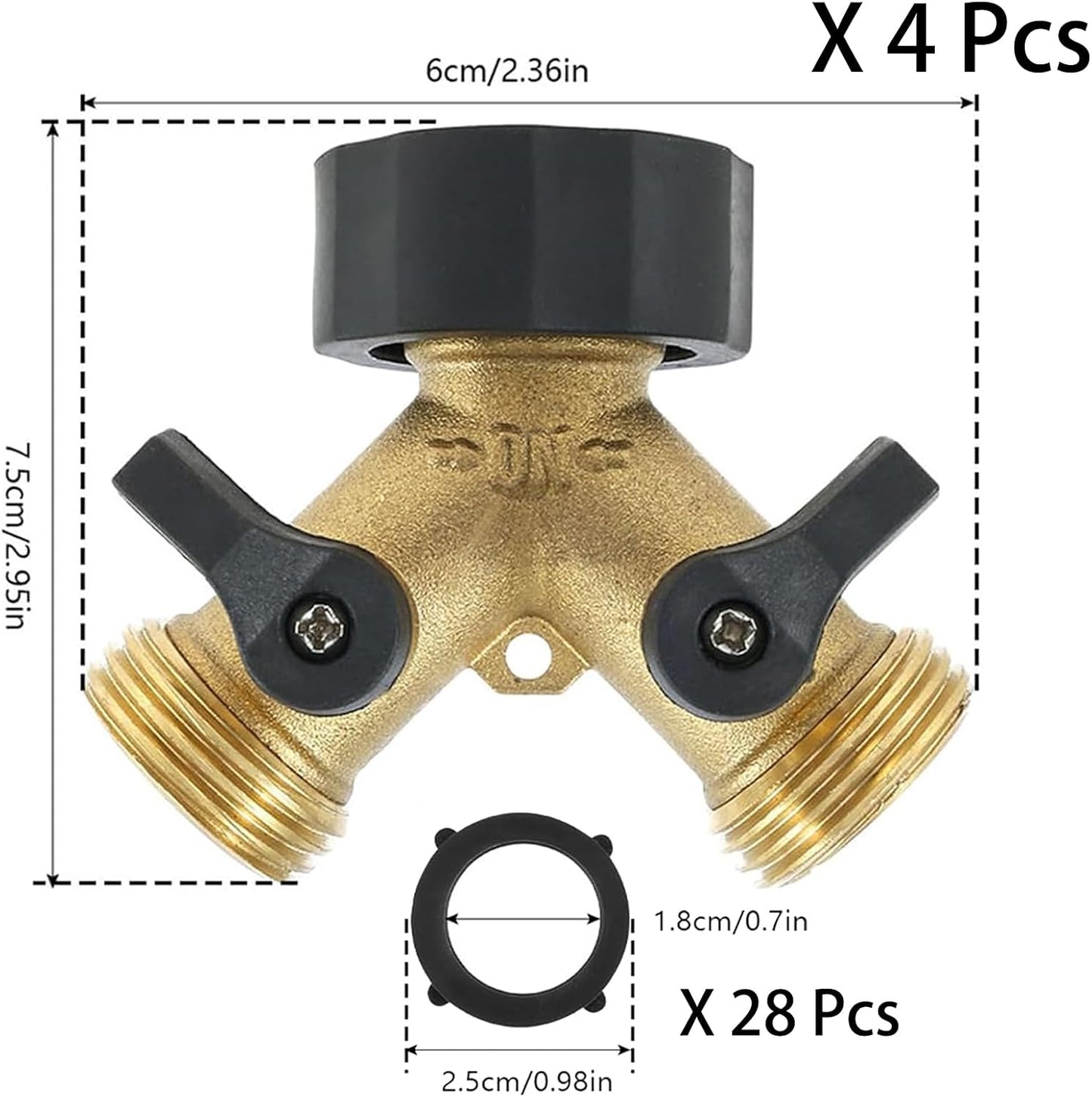2 Pack Brass Hose Splitter 2 Way, 3/4" Heavy Duty Garden Hose Y Splitter with 14 Rubber Washers, Leak-Free Spigot Splitter with Easy-Grip TPR Valves, Faucet Splitter for Outdoor Garden Lawn Watering