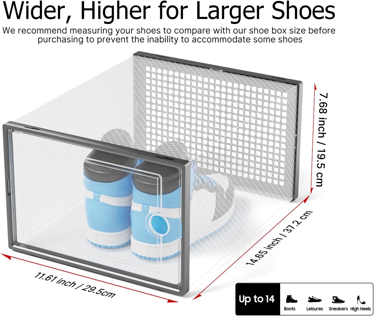 Kuject X-Large Shoe Storage Boxes Organizers for Closet 12 Pack, Fit Size 11,Clear Plastic Stackable Sneaker Containers for Entryway, Space Saving Shoe Rack, Brown