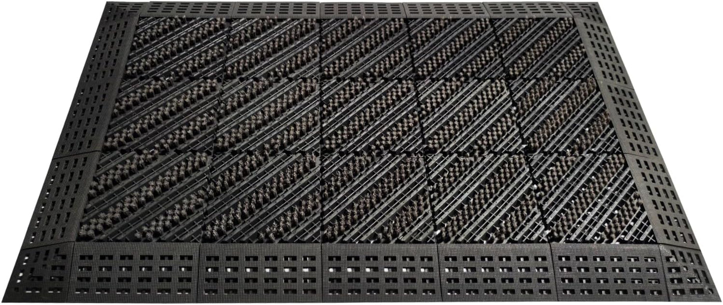 Heavy Duty Outdoor Boot Scraper Mat, 29.5" x 17.5" | Mud & Snow Doormat with Stiff Nylon Bristles, Modular Interlocking Shoe Cleaner for Garden 1.37" Thick