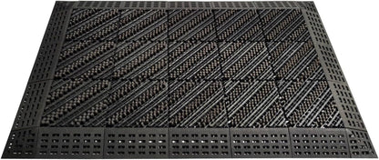 Heavy Duty Outdoor Boot Scraper Mat, 29.5" x 17.5" | Mud & Snow Doormat with Stiff Nylon Bristles, Modular Interlocking Shoe Cleaner for Garden 1.37" Thick