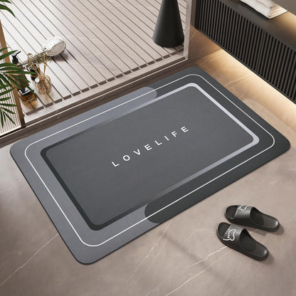Bath mat Rubber Bathroom Mat-Quick Dry Absorbent Rug Non-Slip Thin Bathroom Rug Instant Dry Magic Bath mats for Bathroom Floor Mat in Front of Bathtub, Sink, Grey,17x27in