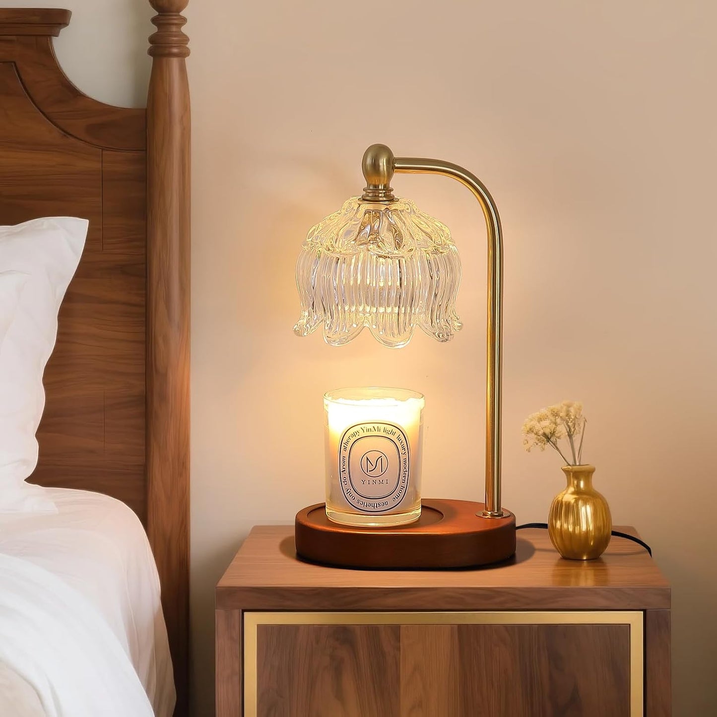 MEIXISUE Candle Warmer Lamp with Timer and Dimmer,Electric Gold Light Gifts for Women Melt Wax Warmer Lamp with 2 Bulbs for Candle Jars House Warming New Home Decor Bedroom
