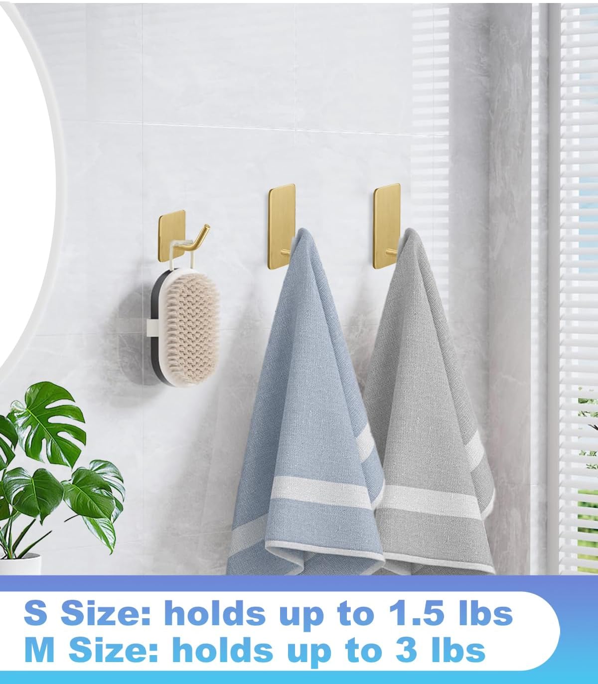 2 Razor Holder for Shower and 3 Adhesive Hooks with Removable Strips，Towel Hooks for Hanging，Wall Hooks for bathrooms，Removable Damage-Free Metal Shaver Holder，for Stockings，Decor，Robe