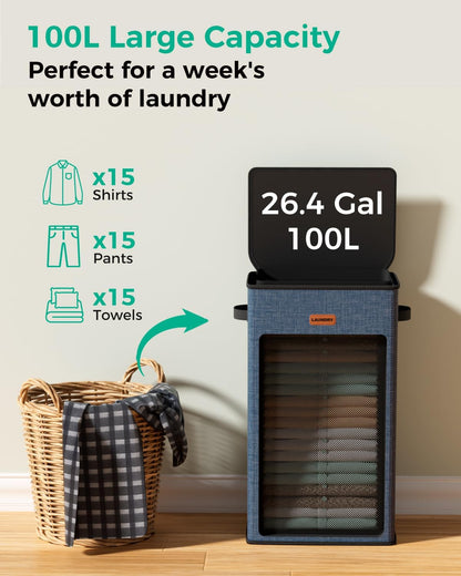 150L 2-Section Laundry Hamper with Lid – Removable Bag, Double Compartment Clothes Hamper for Bathroom, Bedroom, Dorm & Laundry Room