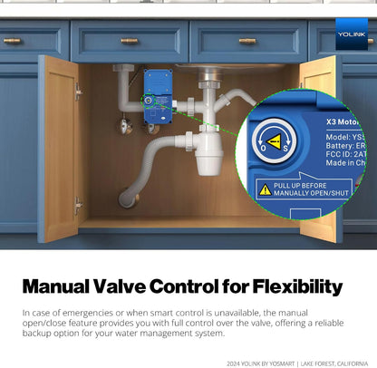 YoLink LoRa Smart Water Leak Protection System, Including 1/2" Commercial Grade Smart Motorized Stainless Steel Valve, (3) Water Leak Sensors, Hub: Up to 1/4-Mile Range, IFTTT, Alexa, Home Assistant