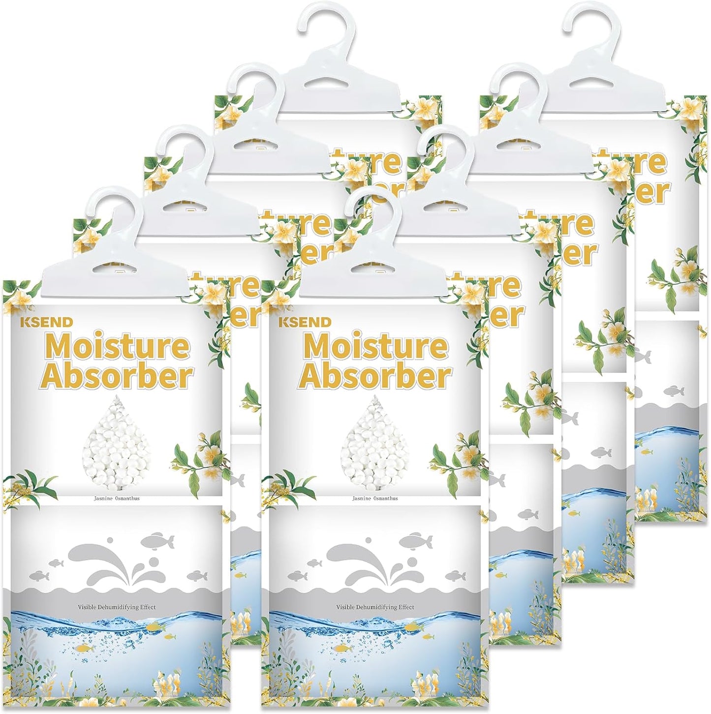 Ksend Moisture Absorbers 8 Packs - 9.8 oz Dehumidifier Bags, Portable Moisture Hanging Bags for Closet, Bathroom and Kitchen, Fragrance Free, 11.8'' x 6.3''
