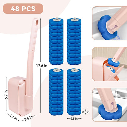 Disposable Toilet Brush with 48 Refills,Toilet Cleaning Supplies,Toilet Wand Brush Starter Kit,Wall Mounted Toilet Bowl Cleaner Brush with Holder for Bathroom Deep Cleaning & Hygiene (White)