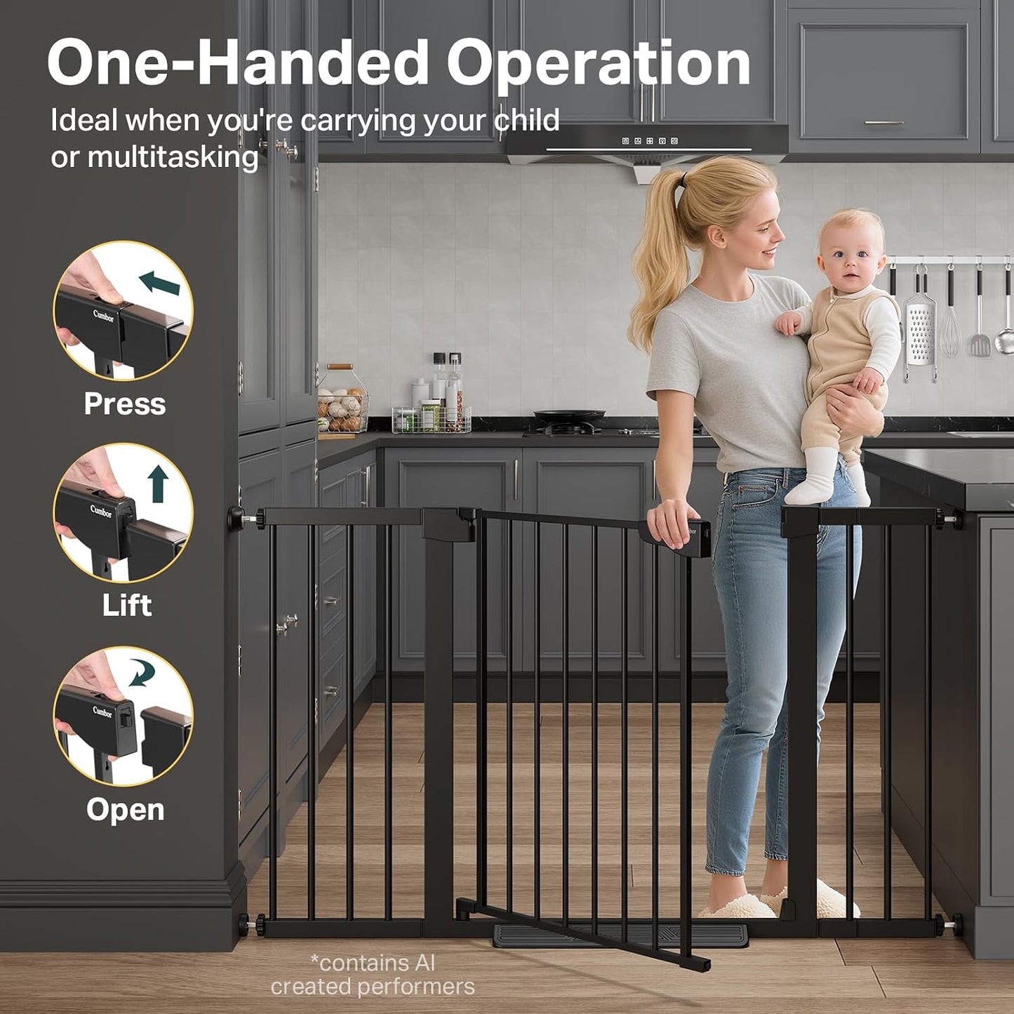Cumbor 29.7-48" Baby Gate for Stairs, Mom's Choice Awards Winner-Dog Gate for Doorways, Auto Close Safety Pet Gate for Dogs Indoor, Easy Install Pressure Mounted Child Gate with Walk Thru Door, Brown