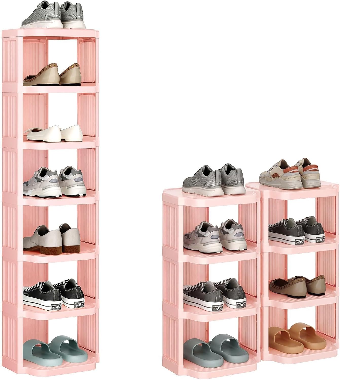Kitstorack 8-Tier Vertical Plastic Shoe Rack, Freestanding Stackable Storage Organizer for Small Closets and Tight Spaces