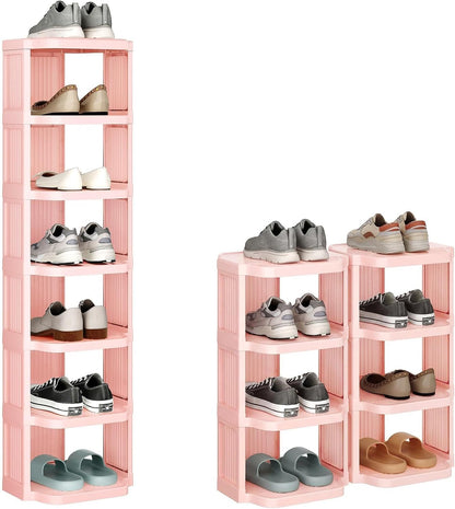 Kitstorack 8-Tier Vertical Plastic Shoe Rack, Freestanding Stackable Storage Organizer for Small Closets and Tight Spaces