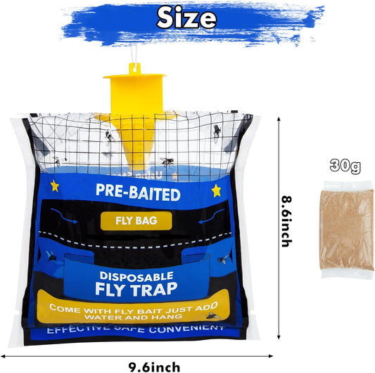 8 Fly Traps Outdoor Hanging Disposable, Fly Bags for Outside, Fly Bait Bag Hunter Traps Control Insecticides Insect Repellents Outdoor, Ranch Fly Traps for Mosquitoes Carpenter Bees Wasps