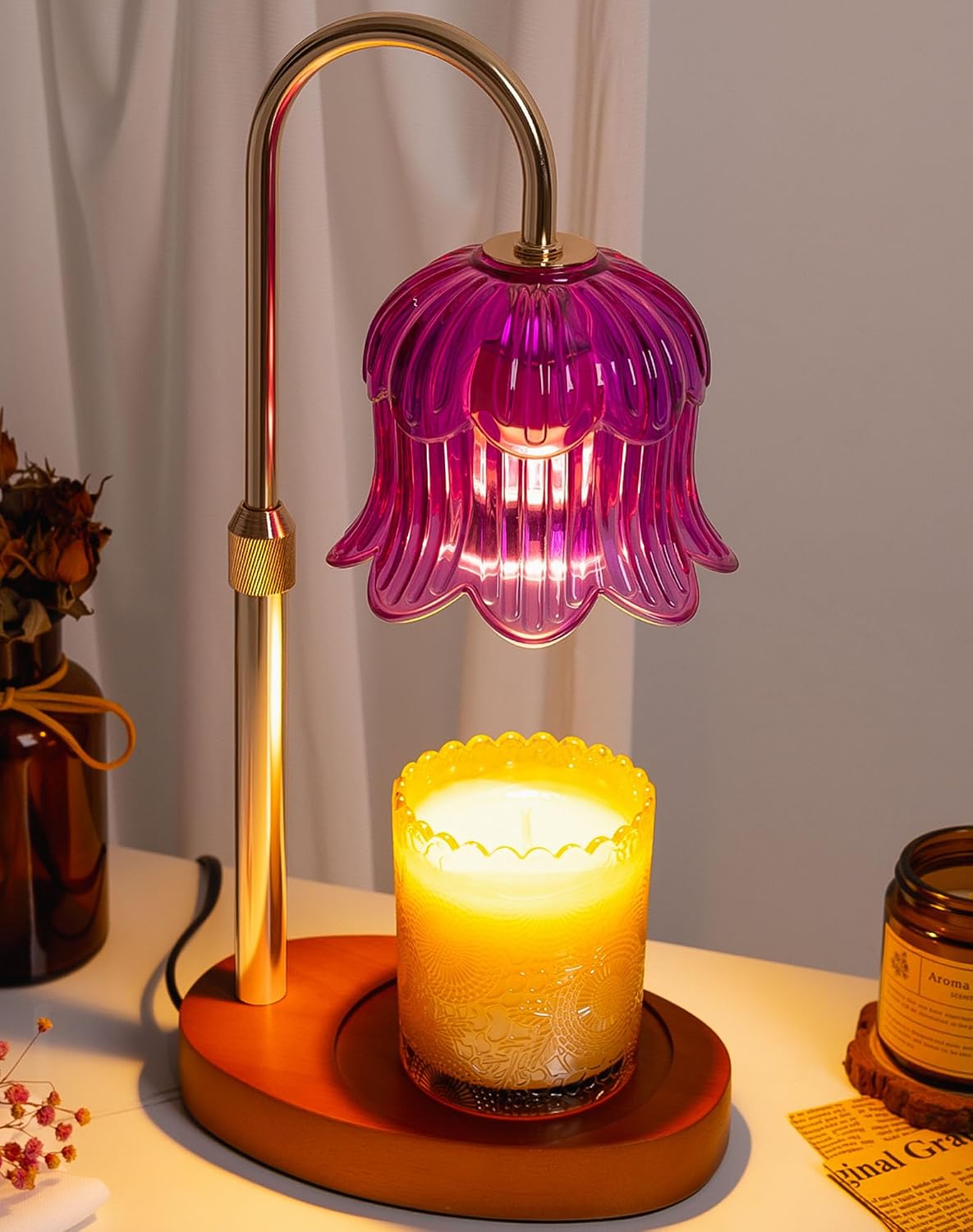 Adjustable Candle Warmer Lamp with Timer - Electric Light Wax Warming Dimmable Flameless Top Melter Heater Melting Heating Height Small Jar Candles Gifts Women Mom Birthday Home Desk Modern Decor