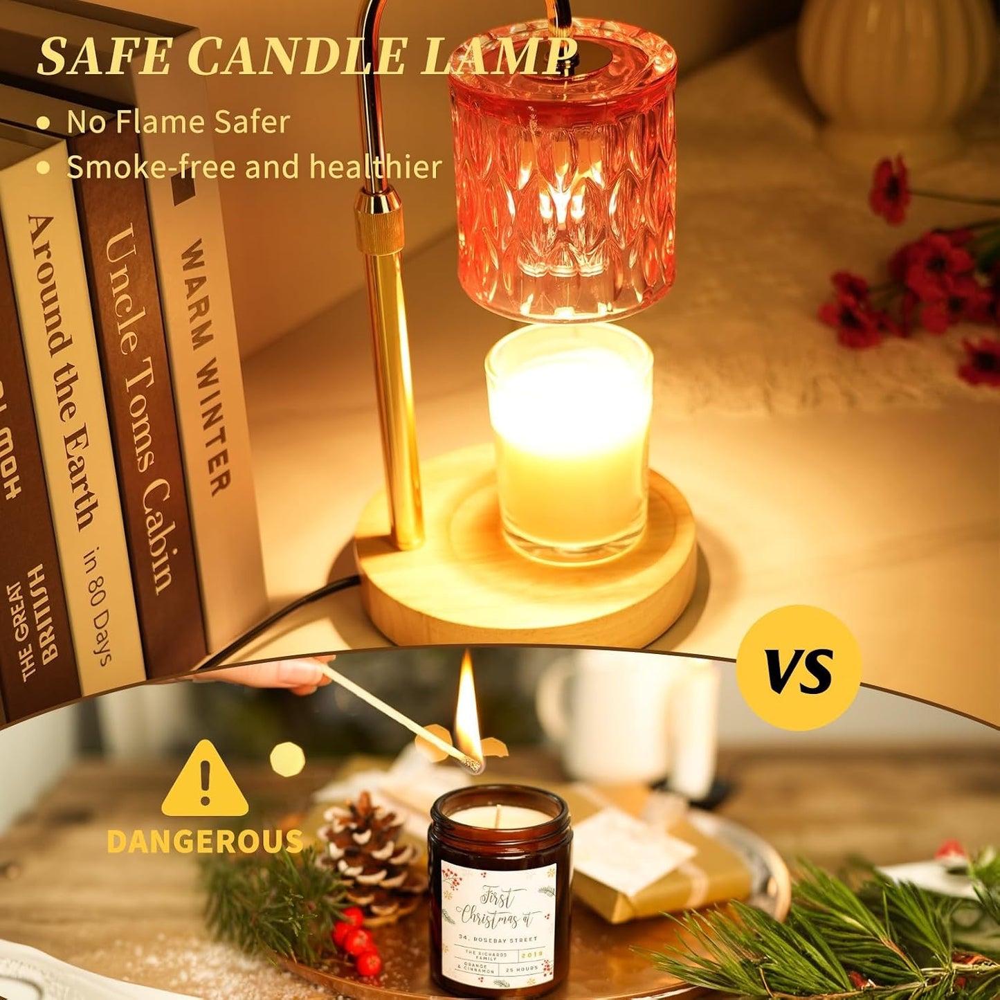 Candle Warmer Lamp with Timer and Dimmable, Electric Wax Melt Candle Warmers Height Adjustable with 2 Bulbs, Birthday Gifts for Women House Warming, Home Decor for Scented Jar Candles(Clear)