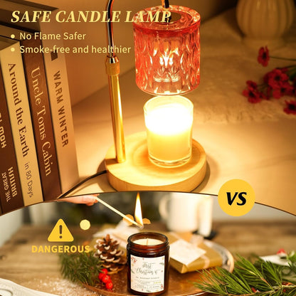 Candle Warmer Lamp with Timer and Dimmable, Electric Wax Melt Candle Warmers Height Adjustable with 2 Bulbs, Birthday Gifts for Women House Warming, Home Decor for Scented Jar Candles(Clear)
