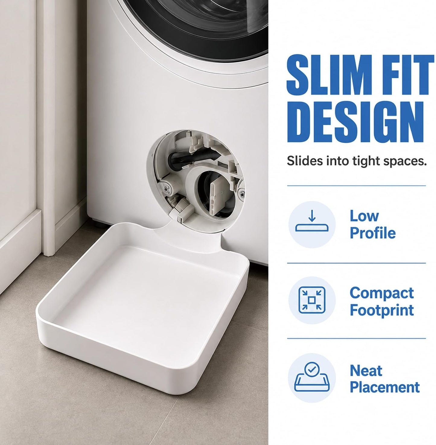 2027 Universal Front-Load Washing Machine Drain Pan - Washing Machine Drainage Tray for Basements, Apartments, Garages, Rentals, Easy Installation (Gray)