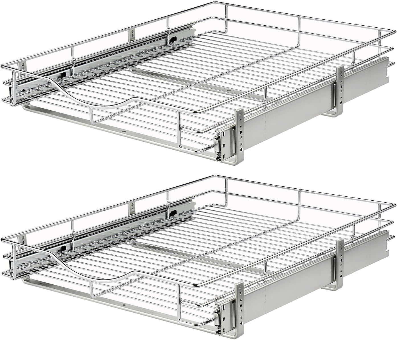 DINDON Pull Out Cabinet Organizer, (17" W x 21" D) Heavy-Duty Metal Sliding Drawer Shelf, Bathroom Under Sink Kitchen Cabinets Organizer and Storage Slide Out Shelves, Chrome, 1 Tier, 2 Pack