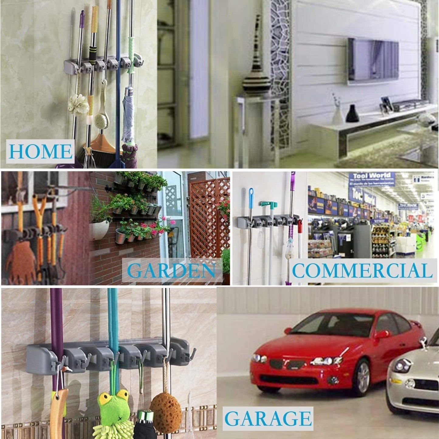 HYRIXDIRECT Broom Hanger Wall Mount, Broom and Mop Organizer Wall Hanging for Garage and Laundry Room