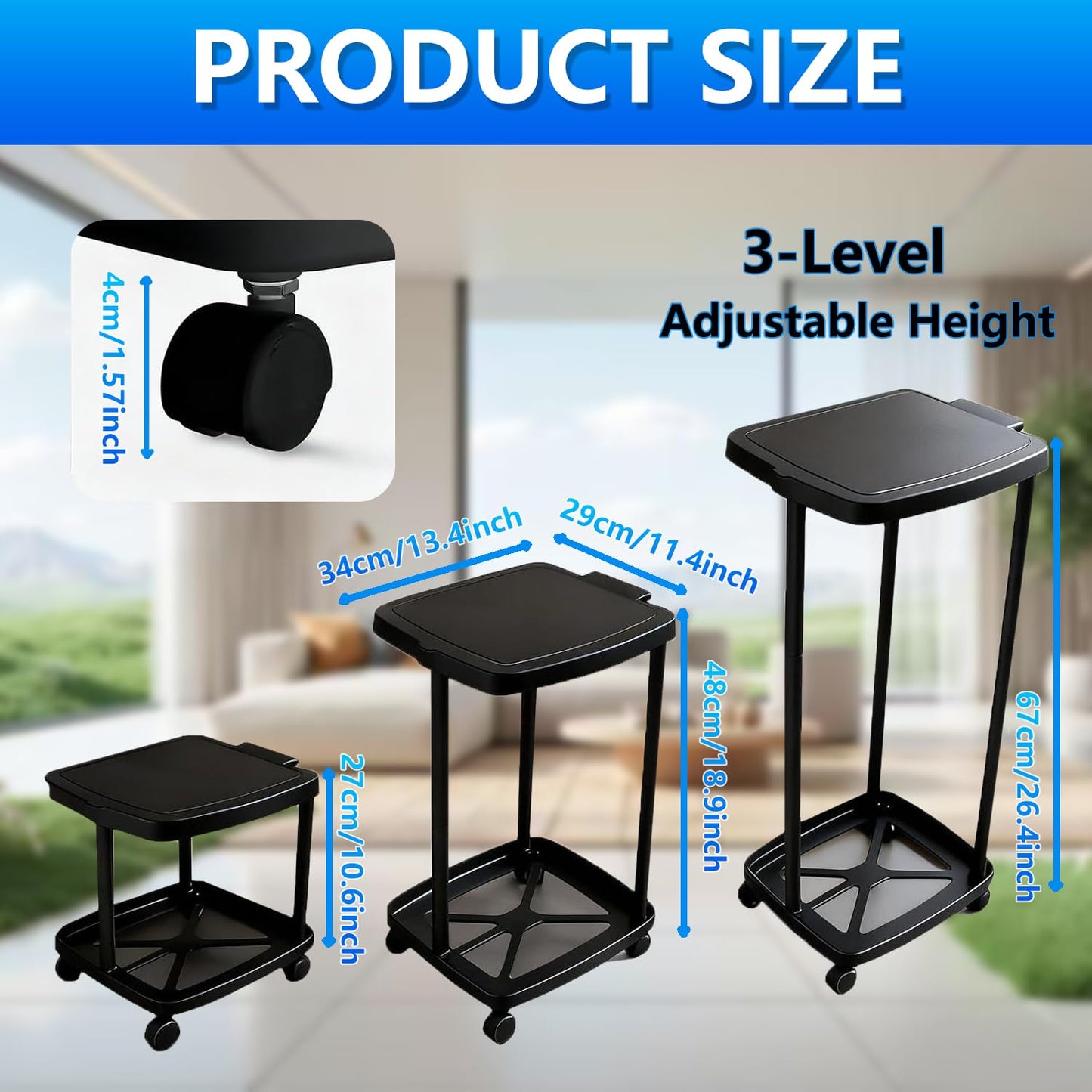 Foldable Trash Bag Holder with Cover and 4 Wheels - 3 Level Adjustable Height Plastic Trash Bag Holder, 13 Gallon Trash Can, for Kitchen Camping Yard RV Indoor Outdoor