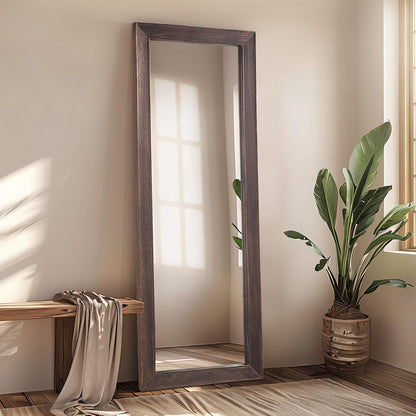 MELOMOIR Rustic Farmhouse Full Length Mirror, 64"x21" Wood Frame Floor Mirror, Free Standing Leaning Hanging Mirror, Long Mirror for Bedroom Living Room Cloakroom