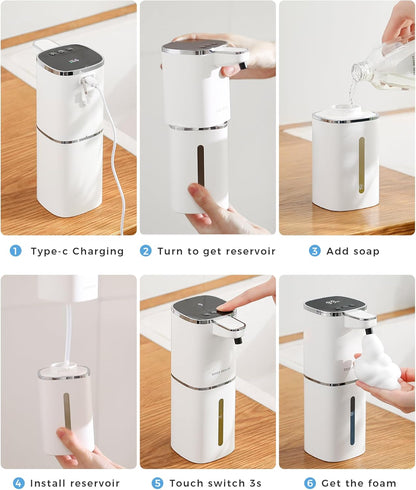 2 Pack Automatic Foaming Soap Dispenser, 13.5oz/400mL, USB Rechargeable,9- Adjustable Foam Levels, IPX5 Waterproof, Touchless & Wall/Tabletop Use for Kitchen Bathroom, Black
