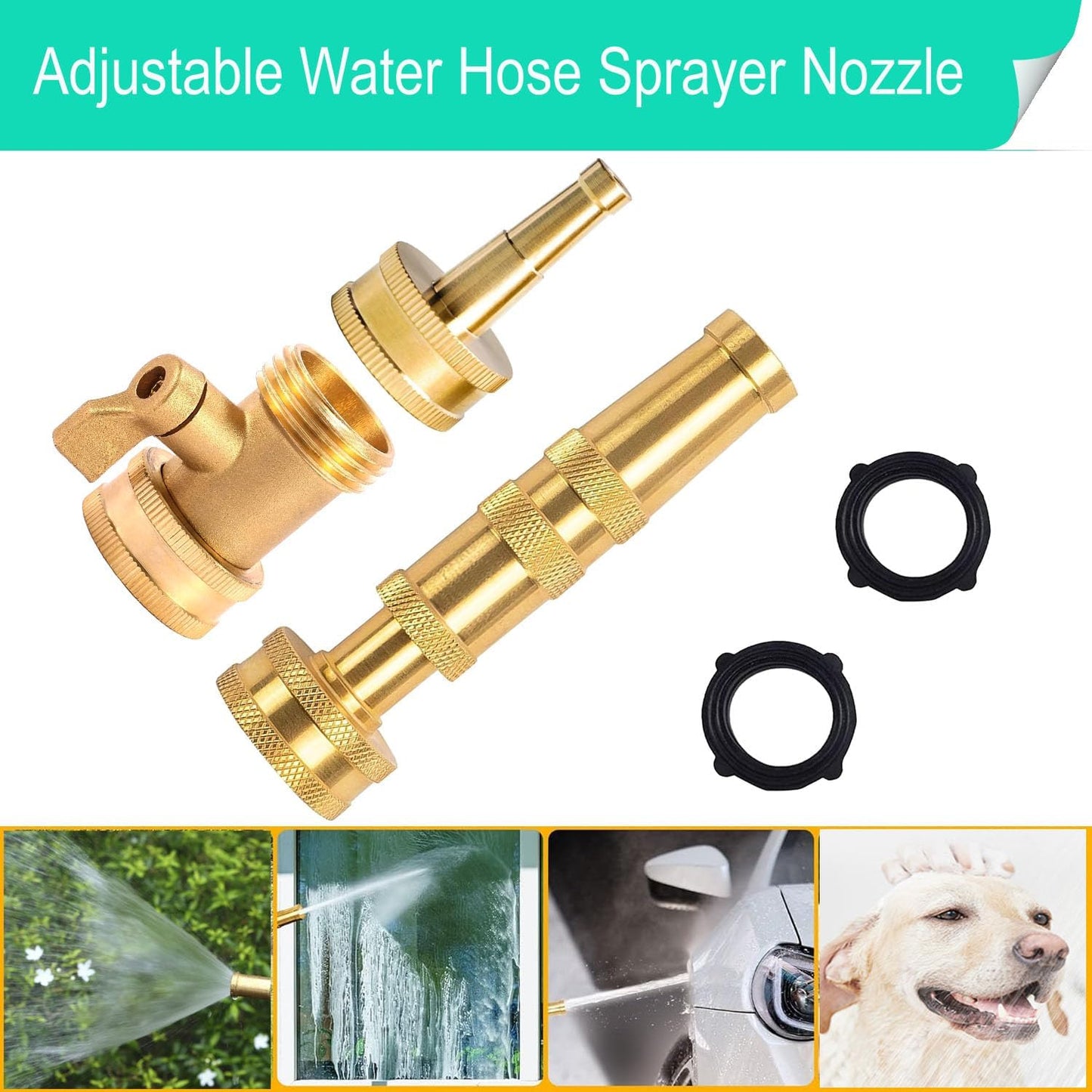 Garden Hose Nozzle, CM CUMIZON Solid Brass Heavy Duty Adjustable Twist Hose Nozzle, High Pressure Water Hose Sprayer Nozzle, 2 Pack | Heavy Duty, Adjustable Twist, High Pressure Water Sprayer