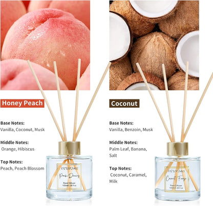 100ml Scent Diffuser with 6 Fiber Sticks, 3.5 oz Reed Diffuser Set Aromatherapy Fragrance Diffusers Air Fresheners for Home Bedroom Bathroom (Coconut)