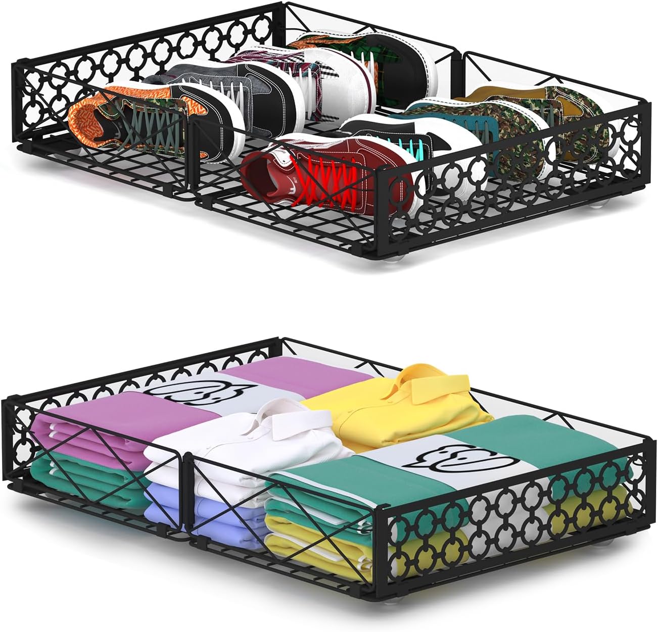 NADAMOO Under Bed Storage with Wheels, 2 Pack Rolling Under Bed Storage Containers，Foldable Metal Under the Bed Organizer Bins for Bedroom Clothes Shoes Blankets