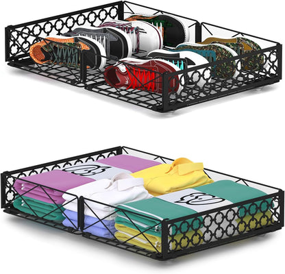 NADAMOO Under Bed Storage with Wheels, 2 Pack Rolling Under Bed Storage Containers，Foldable Metal Under the Bed Organizer Bins for Bedroom Clothes Shoes Blankets