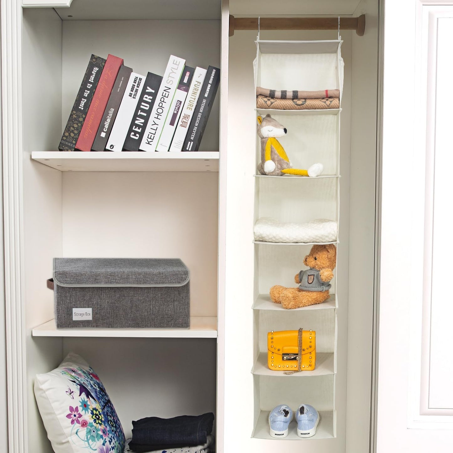 BrilliantJo 2 Pack Hanging Closet Organizer, 5 Shelves Hanging Storage with 6 Side Pockets for Clothes Shoes, 43"x12"x12"(Black)