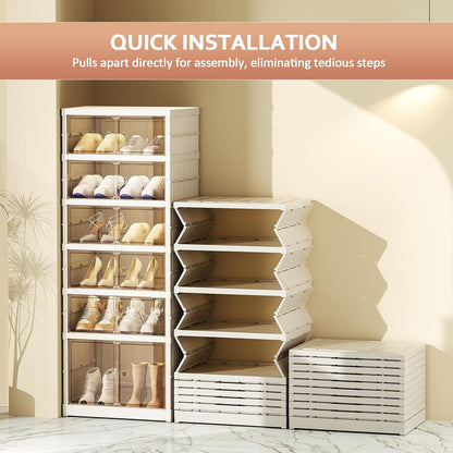 SYNCVIBE Shoe Rack Organizer for Closet Entryway Foldable Sneaker Storage Shoe, Collapsible Shoe Cabinet, Stackable Shoe Storage Cabinet with Lids for Living Room (6 Tiers 24 Pairs)