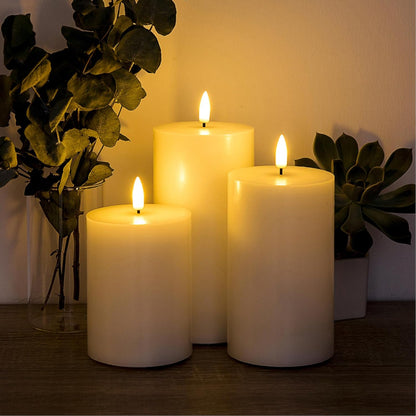 Black Flameless Pillar Candles with Remote, Flickering LED Wax Candles Battery Operated Set of 3