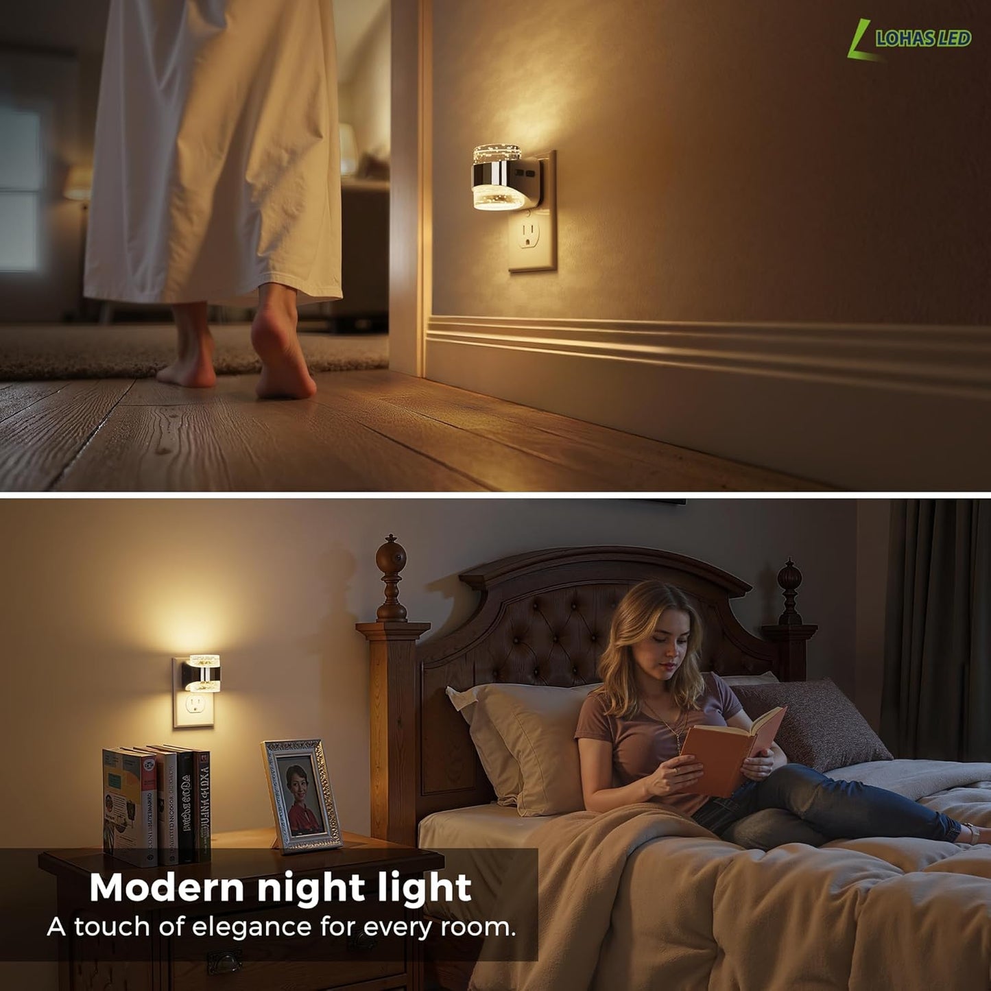 L LOHAS LED Night Light, Bubble Night Lights Plug into Wall,2 Pack 3000K/4000k/5000K Adjustable Color Temperature Night Light,Dimmable Nightlights with Dusk to Dawn Sensor for Rooms Bathroom Hallway