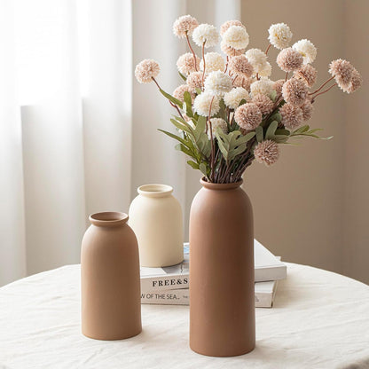 Ceramic Vase Set-3, Small Flower Vases for Decor, Modern Boho Farmhouse Style, Decorative Vases for Pampas Grass & Dried Flowers, Distressed Finish (Beige)