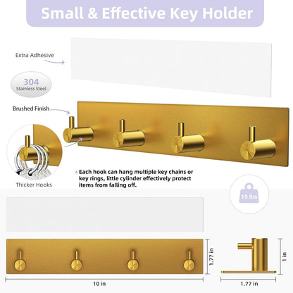 VIS'V Key Holder Wall Mount, Large Adhesive Key Hanger with 4 Hooks, Black | Metal Material, No Drilling, Extra Adhesive Strip, Suitable for Entryway, Hallway, Doorway, Kitchen, Garage, Camper