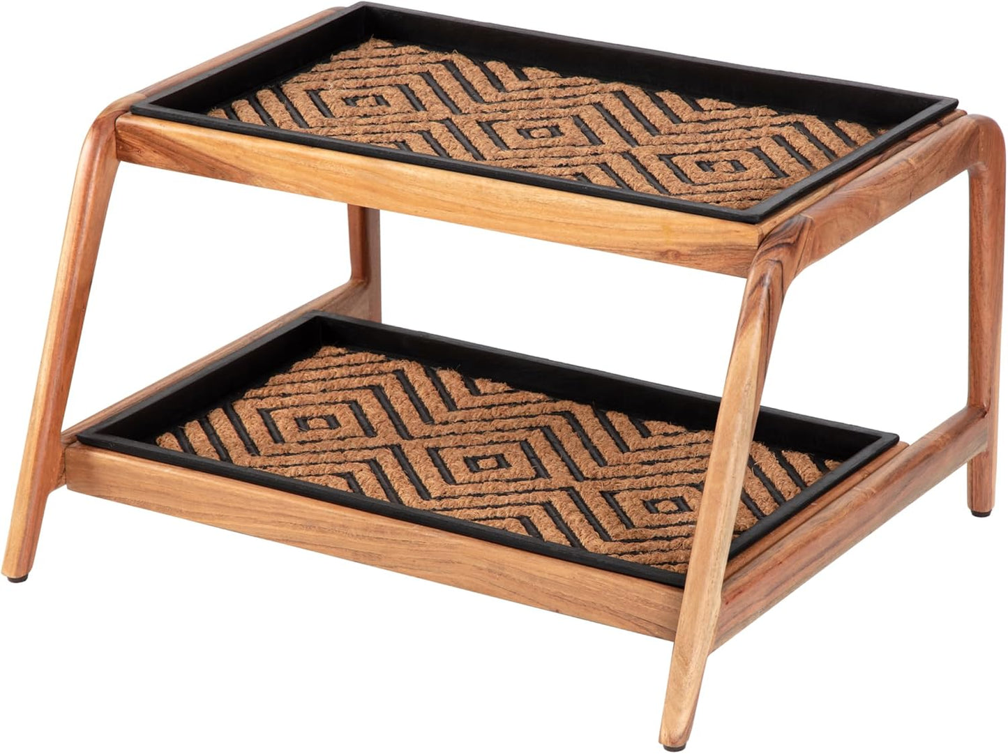 Anji Mountain Heavy Duty Waterproof Wooden Shoe Storage Mat Organizer/Boot Storage Tray Multi Use for Entryway with Coir, Tan Rectangle Embossed Insert, 1 Tier, Fits 2 Pair (26.5" Wide)