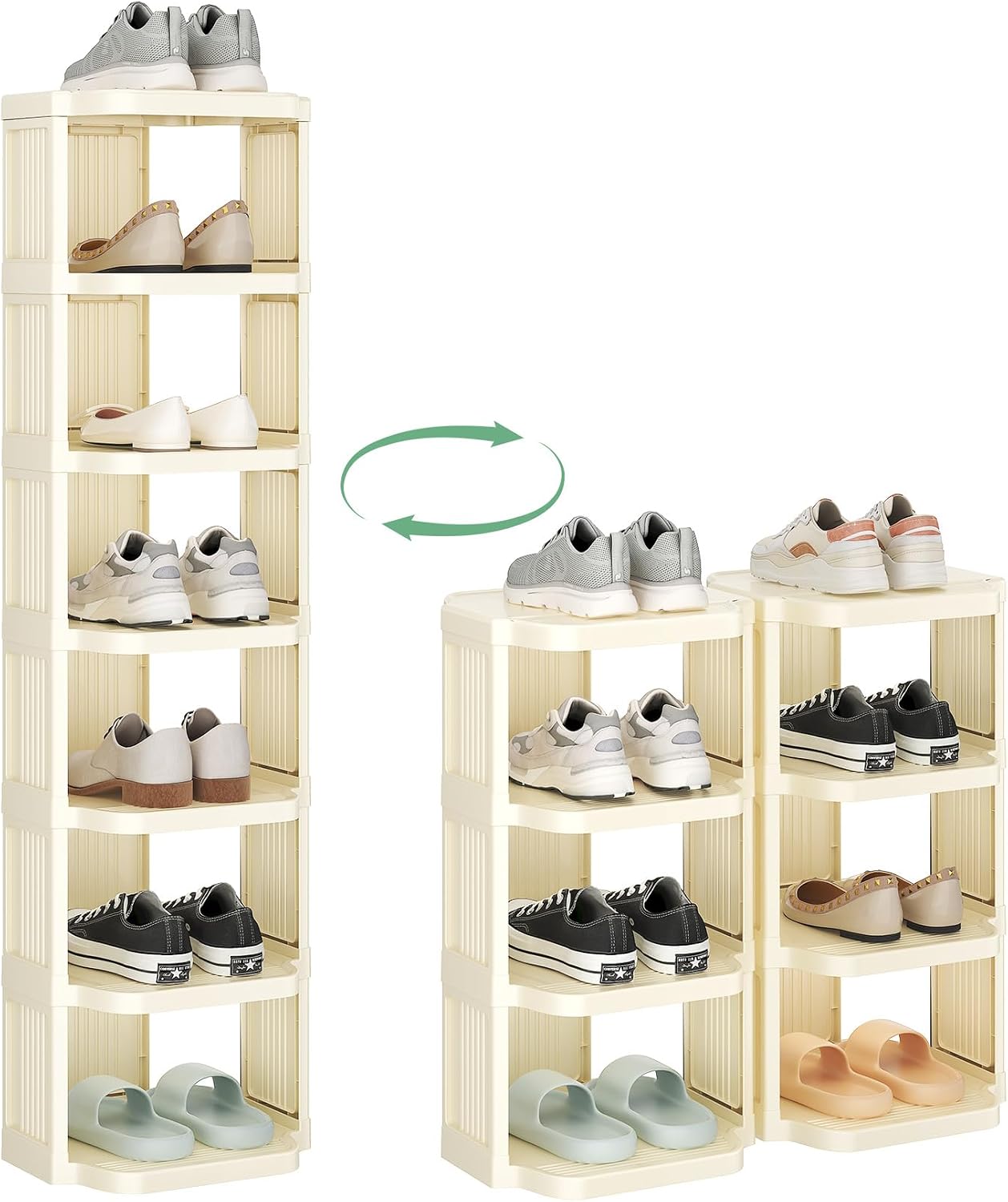 Kitstorack 8-Tier Vertical Plastic Shoe Rack, Freestanding Stackable Storage Organizer for Small Closets and Tight Spaces